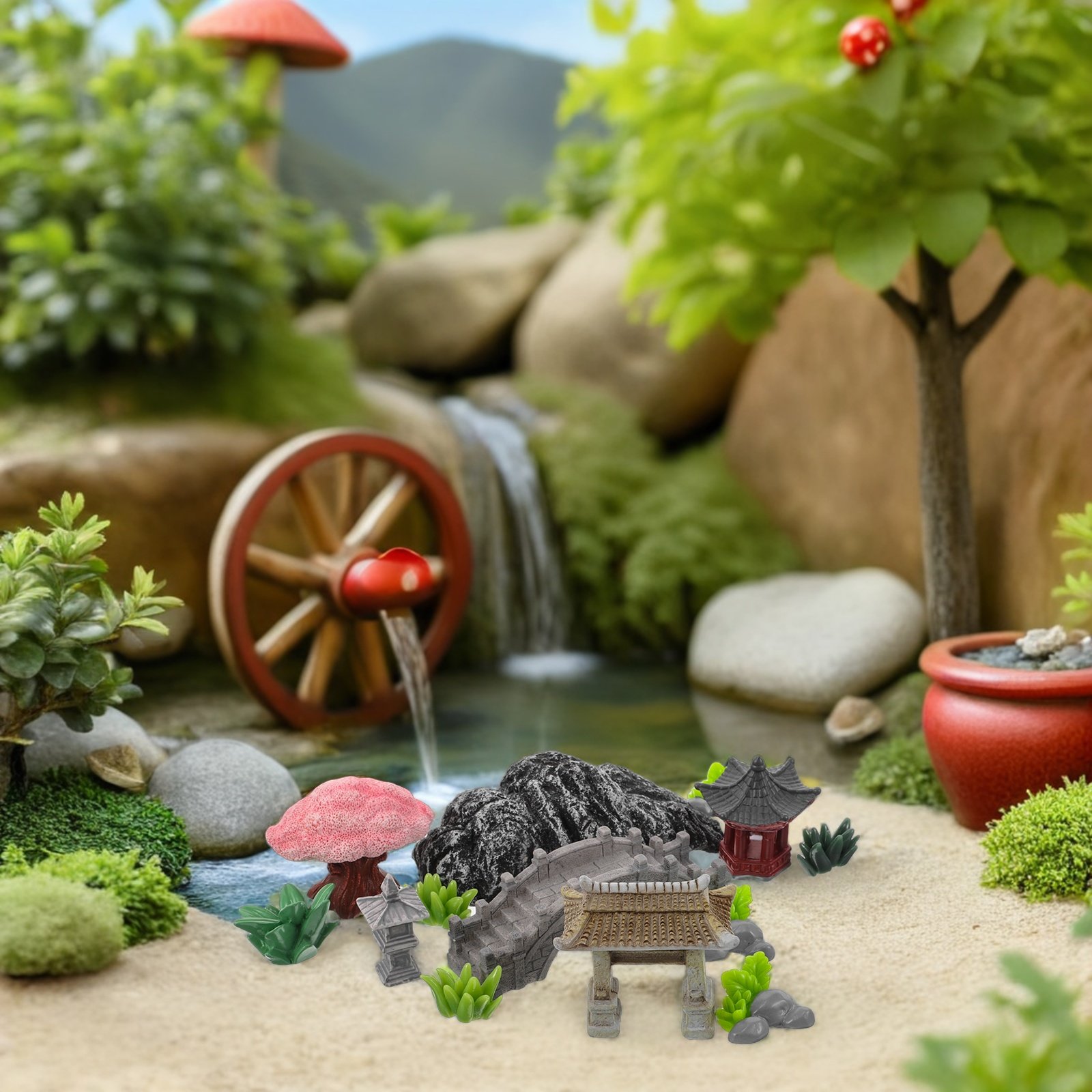 Bonsai Zen Garden Set - 1 Set Miniatur-Chinesische Felsenbrücke, Zen-Garten-Dekoration für