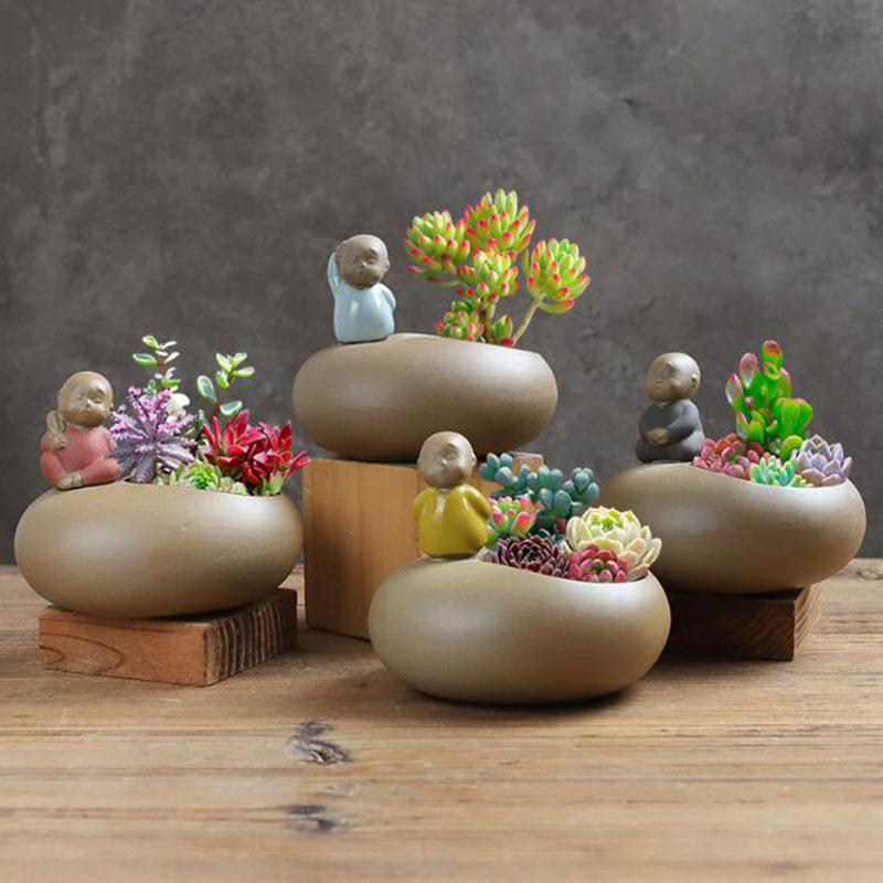 Bonsai Garden Art - Chinesischen Stil Retro Keramik Mönch Blumentopf