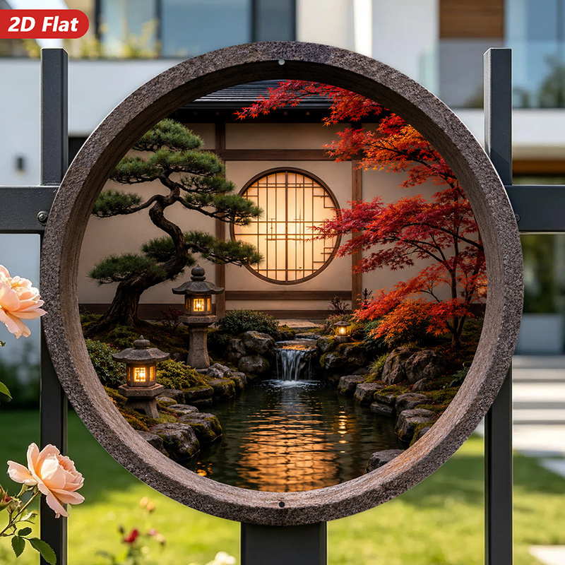 Bonsai Garden Wall - 2D-Flach, 1 Stück rundes Metallschild Wandkunst,